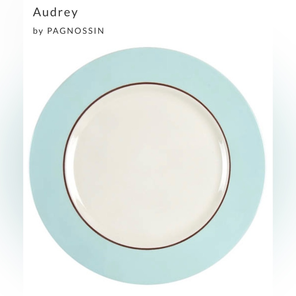 Pagnossin Audrey Robin Egg Blue Rim, Brown Verge Ceramic 12” Chop Plate
